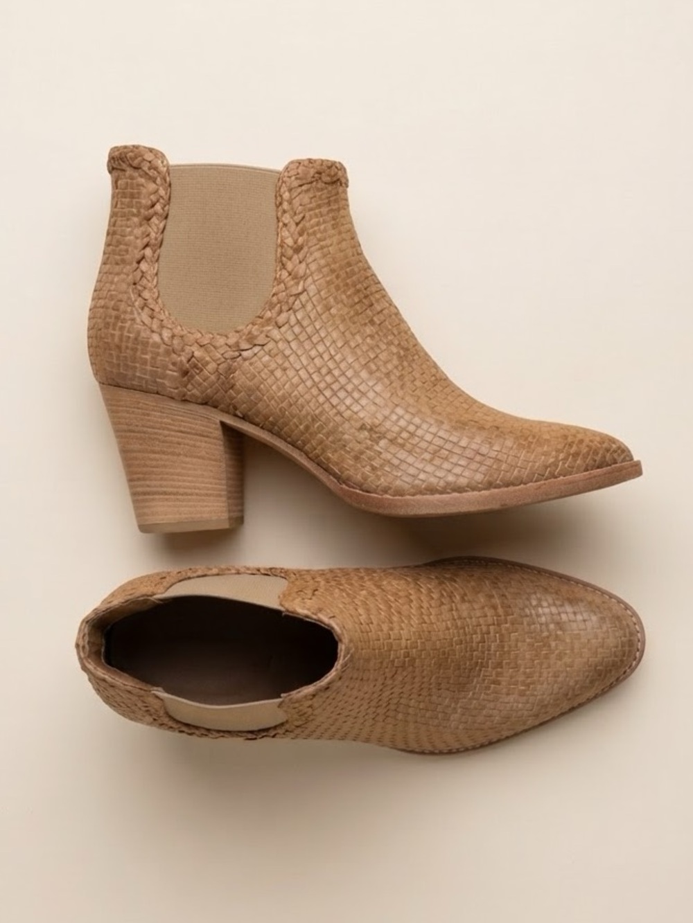 Aquatalia Ankle Boots Woven Leather Chelsea Italian Luxury Neutral Western H3” 8